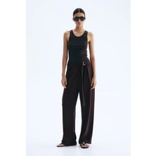 Ribana Classic  Kadın Relax Fit Rahat Kesim Krep Kumaş Yüksel Bel Geniş Paça Kuşaklı Esnek Pantolon 4715