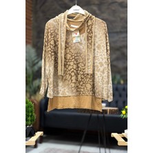 Sahnemoda Leopar Desen Sim Detaylı Şallı Ikili Ithal Bluz