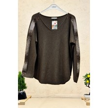 Sahnemoda Düz Desez Kolları Taşlı Angora Bluz
