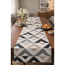 Stelo de Maro Chevrons Geometrik Desenli Runner Krem-Bej-Gri-Siyah 40X145 cm