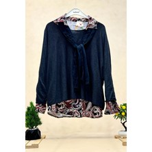 Sahnemoda Şal Desen Gömlekli Fularlı Ikili Ithal Bluz