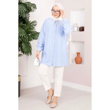 SVS Yaka Nakışlı Tesettür Tunik Bebe Mavisi