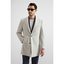 Süvari Gri Slim Mono Yaka Düz Yan Cepli Düğmeli Dolgusuz Standart Kaban