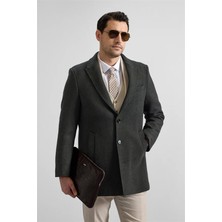 Süvari Haki Slim Sivri Yaka Düz Yan Cepli Düğmeli Dolgusuz Standart Kaban