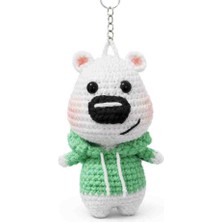 SevseHobi El Yapımı Amigurumi Ayıcık Anahtarlık – Yeşil Kapüşonlu Örgü Ayı Çanta Süsü
