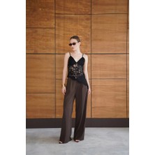 Cemo Kadın Dantel Desenli Asimetrik Kesim Askılı Bluz