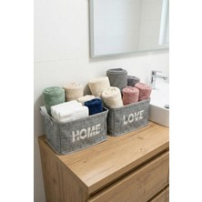 Ser&Yat 2'li Banyo Havlu Düzenleyici Home & Love Baskılı Desenli Kumaş | 2 Adet | Çelik Destekli Organizer