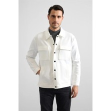 Süvari Beyaz Regular Klasik Yaka Kapaklı Cep Mont