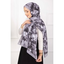 ECN Floral Çiçek Desenli Şal Serisi Gri