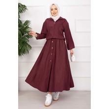 Ums Bomber Ceket & Düğmeli Etek Takım Bordo