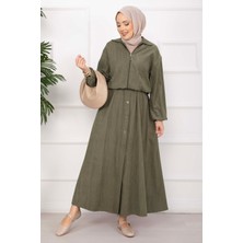 Ums Bomber Ceket & Düğmeli Etek Takım Haki