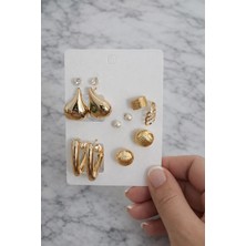 Retrobird Vintage Style Golden Muse 6'lı Küpe Seti Kadın Sarı Renkli