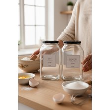 Şeffaf Cam Un ve Şeker Kavanozu, Siyah Metal Kapaklı, Şık ve Pratik