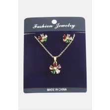 Zero Land Drnds Papatya Zirkon Taşlı Set Kolye-Yeşil