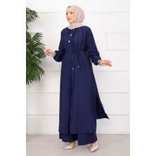 Ns Bağcıklı Hakim Yaka Uzun Tunik Takım Lacivert