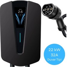Gümrük Bey Akıllı Elektrikli Araç Şarj Istasyonu 22 Kw - LCD Ekranlı,  (Tip 2, 5m Kablolu)