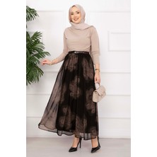 SVS Lora Kemerli Astarlı Tül Etek Siyah