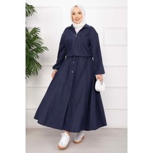 Ums Bomber Ceket & Düğmeli Etek Takım Lacivert