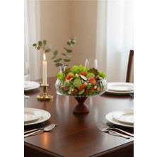 Büyük Boy Cam Sunumluk, Ahşap Ayaklı Meyve ve Salata Kasesi