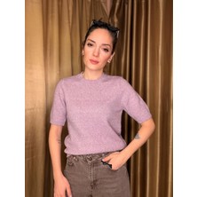 Ali Butik Lila Pullu Simli Kısa Kol Triko