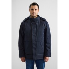 Süvari Lacivert Slim Yarım Balıkçı Yaka Baklava Yan Cepli Fermuar Elyaf Dolgulu Standart Mont