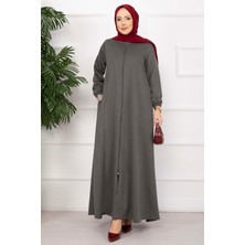 TKM Klasik Fermuarlı Ferace Füme