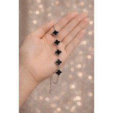 Versein Atelier Kararmaz Çelik Siyah-Gümüş Renk Yonca Bileklik