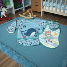 Malkoç Bebe Kollu ve Bağlamalı Ikili Mama Önlüğü Seti - Mavi - St Mavi