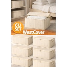 WestCover 6 Adet Antrasit Çizgili Büyük Boy Baza Altı ve Çekyat Hurç - 60X40X20 cm - Organizer.