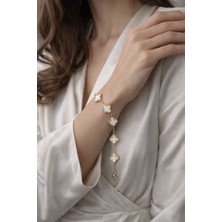 Versein Atelier Kararmaz Çelik Beyaz-Gold Yonca Bileklik