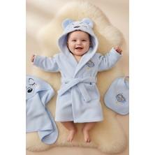 Bear Mavi %100 Pamuk Bebek Banyo Seti