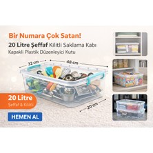 Şenfa Home 20 Litre Şeffaf Kilitli Saklama Kabı -Kapaklı Çok Amaçlı Plastik Kutu (32X48X20 Cm)