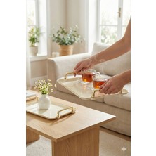 2’li Gold Detaylı Krem Tepsi Seti, Şık ve Zarif Sunumlar Için