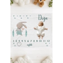 Lilabio %100 Pamuk Isme Özel Bebek Fotoğraf Çekim Anı Örtüsü (120X100 Cm) Yeşil Tavşan