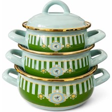Premium Home Pr Home Alaria Yeşil Emaye Mini Tencere Seti 12-14-16 cm
