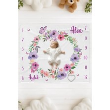 Lilabio %100 Pamuk Isme Özel Bebek Fotoğraf Çekim Anı Örtüsü (120X100 Cm) Mor Kelebek