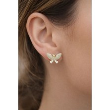 Versein Atelier Zirkon Taşlı Gold Kelebek Küpe