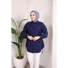 SFG Life Moda Kadın Önü Düğmeli ve Yan Bağcıklı Çilek Kumaş Tunik-Gömlek