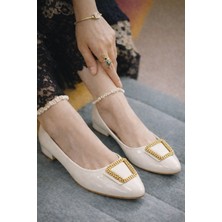 Slipcat Kadın Gold Aksesuarlı Şık Parlak Günlük  Babet