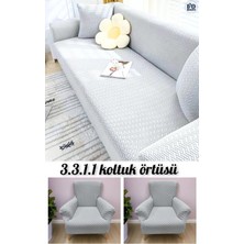 Baqdo Tuğla Desen Lastıklı Koltuk Örtüsü Takımı 3+3+1+1 Streç Esnek Çekyat Kanepe Kılıfı Yıkanabilir Koltuk Koruyucu 3311