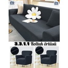 Baqdo Tuğla Desen Lastıklı Koltuk Örtüsü Takımı 3+3+1+1 Streç Esnek Çekyat Kanepe Kılıfı Yıkanabilir Koltuk Koruyucu 3311