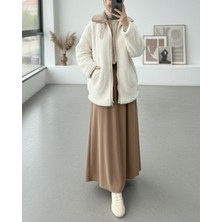 Modamorfo Yakası Garni Detaylı Içi Astarlı Cep Detaylı  Peluş Mont  -Bej