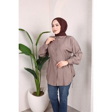 SFG Life Moda Kadın Önü Düğmeli ve Yan Bağcıklı Çilek Kumaş Tunik-Gömlek