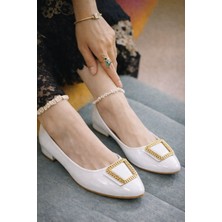 Slipcat Kadın Gold Aksesuarlı Şık Parlak Günlük  Babet