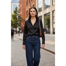 Mandala Tekstil Kadın Saten Dökümlü Rahat Kalıp Günlük Gömlek