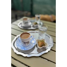 6'lı Lüx Oval Kahve Sunum Tepsisi, Paslanmaz, Dekoratif 25X20CM