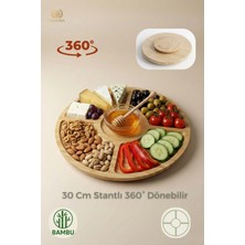 360 Dönerli 5 Bölmeli Sunum Tabağı, Kahvaltılık, Çerezlik, Sunumluk Bambu