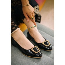 Slipcat Kadın Gold Aksesuarlı Şık Parlak Günlük  Babet