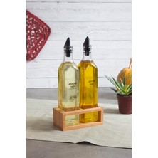 Şık Ahşap Standlı 2’li Yağdanlık ve Sirkelik Seti, 500 ml