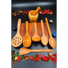 Doğal Ahşap Mutfak Servis Seti, 8 Parça, El Işçiliği, Şık ve Kullanışlı